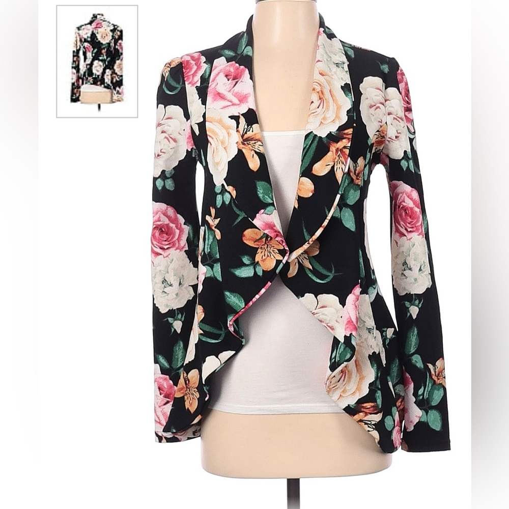 Floral Women's Blazer - Black and Pink
